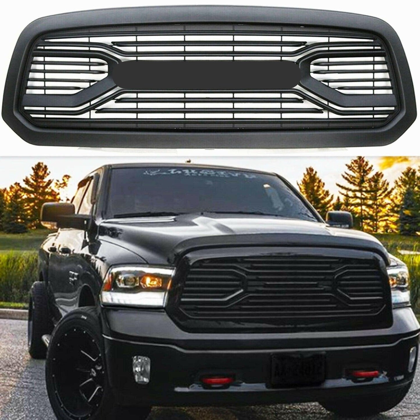Front Grille For 2013 2014 2015 2016 2017 2018 Dodge RAM 1500 Aftermarket Grille W/ Letters | Matte Black - trucfri