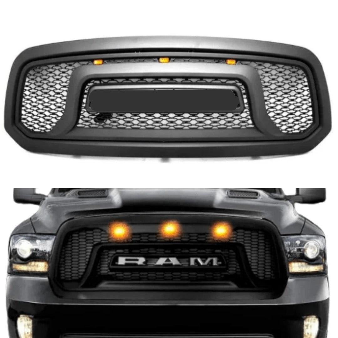 Front Grille For 2013-2018 Dodge RAM 1500 Rebel Grille W/ Letters | Matte Black - trucfri