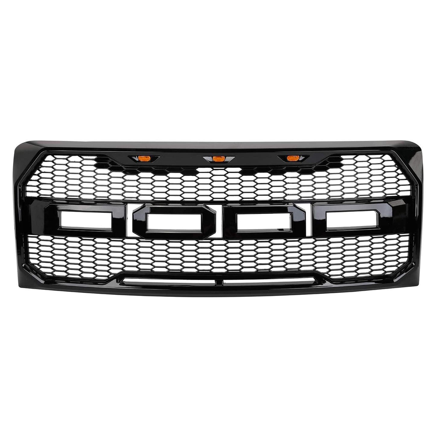 Grille For 2009 2010 2011 2012 2013 2014 Ford f150 Raptor Grille W/E 3 Amber LED Lights& Letters Matte Black - trucfri