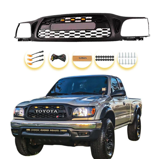 Front Grille for 2001 2002 2003 2004 Toyota Tacoma Trd Pro Grill Replacement With Raptor Lights & Letters - trucfri
