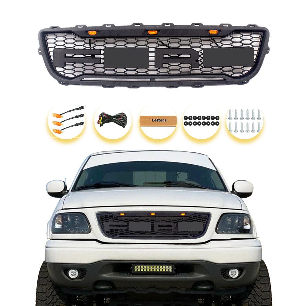 Grille For 1999 2000 2001 2002 2003 Ford f150 Raptor Grille W/LED Lights & Letters Matte Black - trucfri