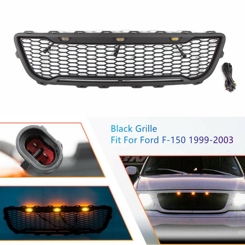 Grille For 1999 2000 2001 2002 2003 Ford f150 Raptor Grille W/LED Lights & Letters Matte Black - trucfri