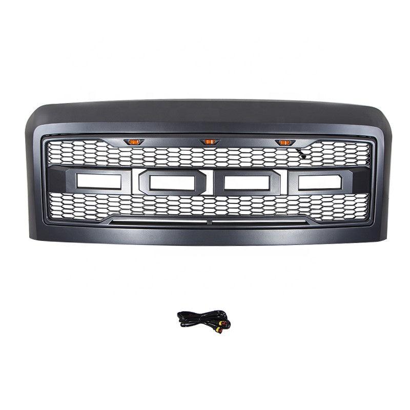 Grille For 2008 2009 2010 F250 F350 F450 F550 Raptor Grill W/E 3 Amber LED Lights& Letters Matte Black - trucfri