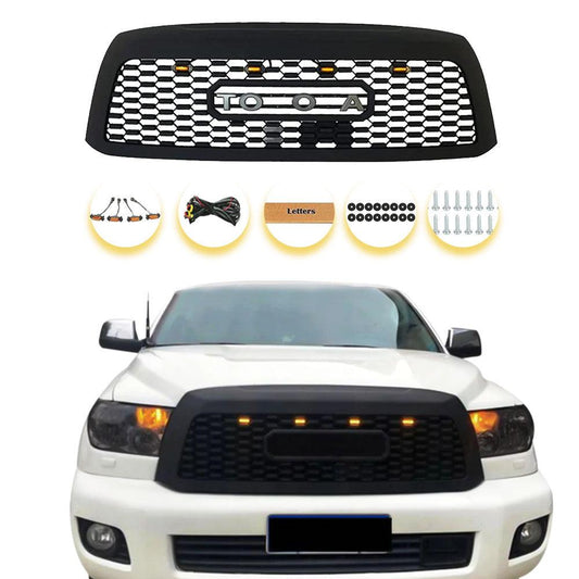 Grille for 2010 2011 2012 2013 2014 2015 2016 2017 2018 Toyota Sequoia Trd Pro Grill W/Letters Matte Black - trucfri
