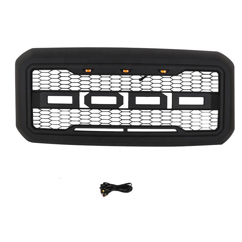 Grille For 2011-2016 F250 F350 F450 F550 Raptor Grill W/E 3 Amber LED Lights& Letters Matte Black - trucfri