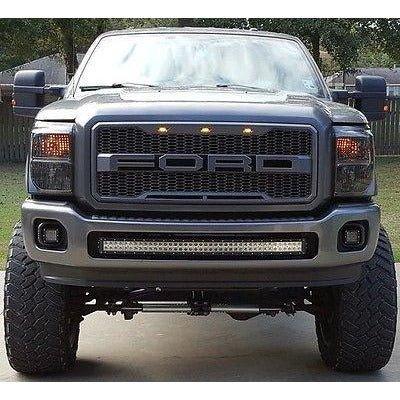 Grille For 2011-2016 F250 F350 F450 F550 Raptor Grill W/E 3 Amber LED Lights& Letters Matte Black - trucfri