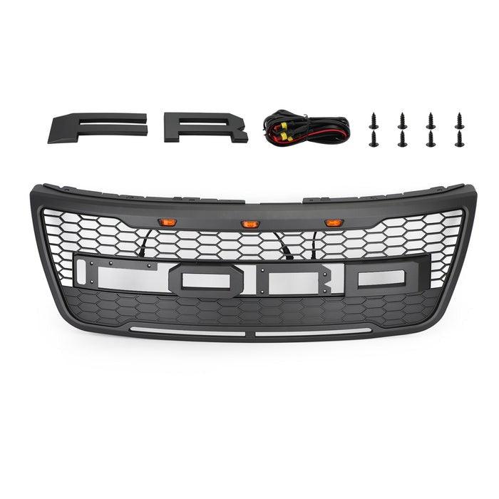 Grille For 2012 2013 2014 2015 Ford Explorer Raptor Grille W/E 3 Amber LED Lights& Letters Matte Black - trucfri