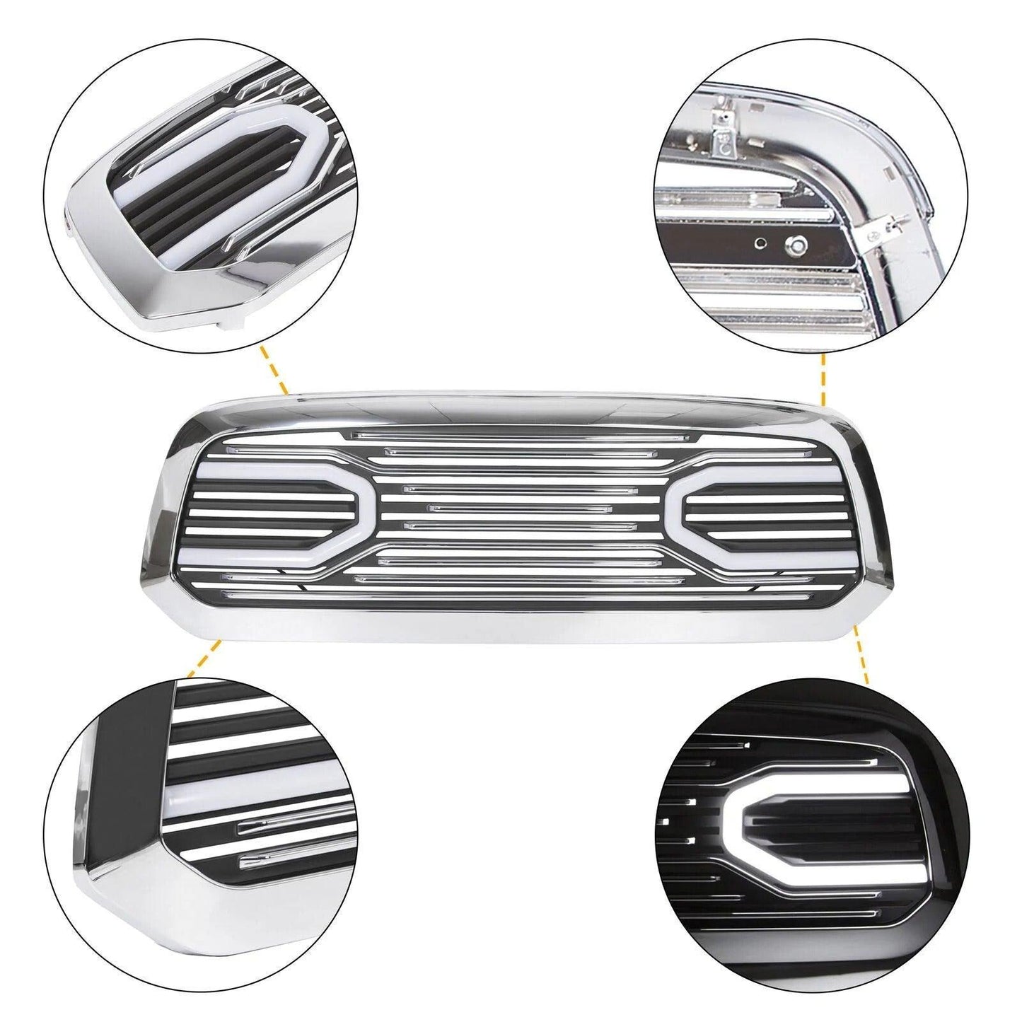 Grille For 2013 2014 2015 2016 2017 2018 RAM 1500 Chrome Grill W/ Letters W/Lights - trucfri