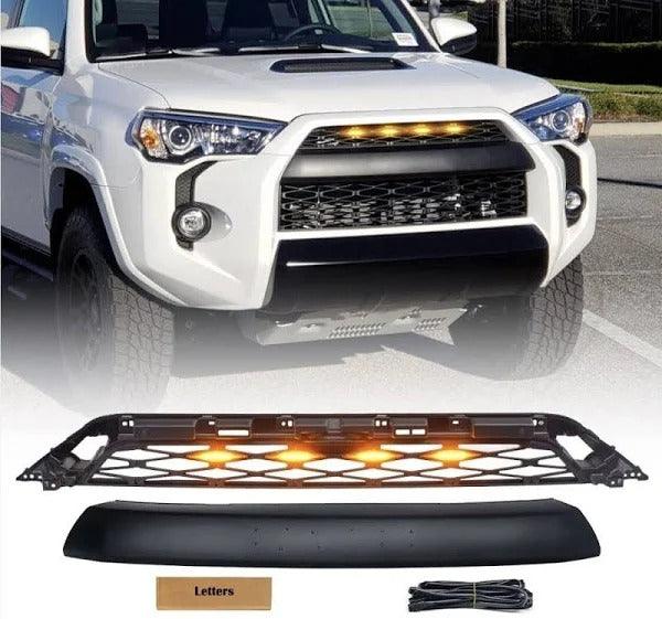 Grille for 2014 2015 2016 2017 2018 2019 5th gen toyota 4runner trd pro grille with Letters & raptor lights matte black - trucfri