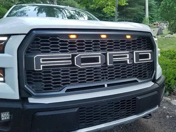 Grille For 2015 2016 2017 Ford f150 Raptor Style Grille W/ Letters & LED MATTE BLACK - trucfri