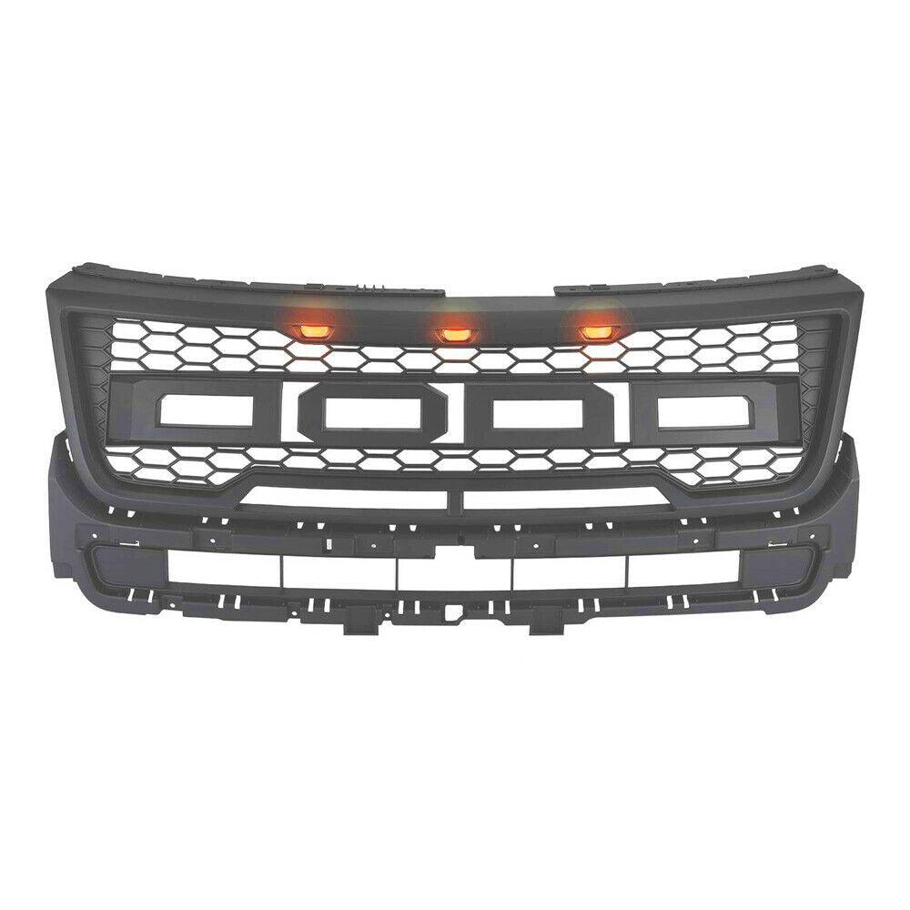 Grille For 2016 2017 2018 Ford Explorer Raptor Grille W/E 3 Amber LED Lights& Letters Matte Black - trucfri