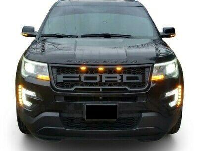 Grille For 2016 2017 2018 Ford Explorer Raptor Grille W/E 3 Amber LED Lights& Letters Matte Black - trucfri