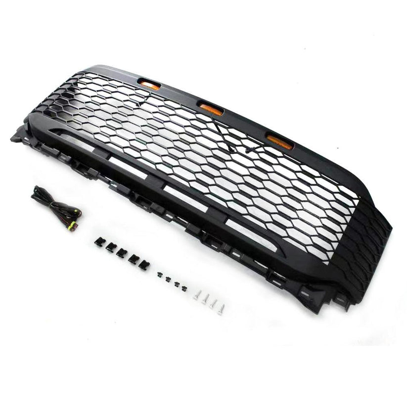 Grille For 2021 2022 2023 Ford F150 Raptor Style Grille W/E 3 Amber LED Lights Letters Matte Black - Foto 6