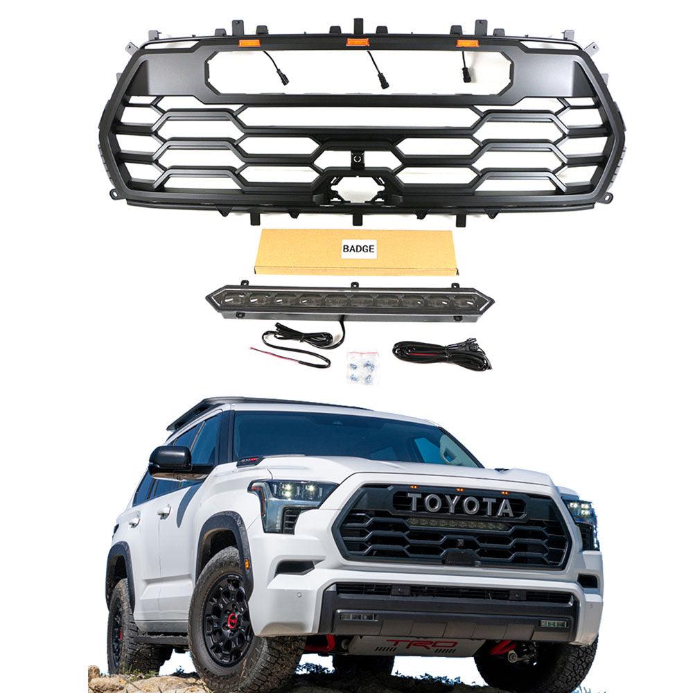 Grille for 2023+ Toyota Sequoia Trd Pro Grille With Light Bar W/Letters Matte Black - trucfri