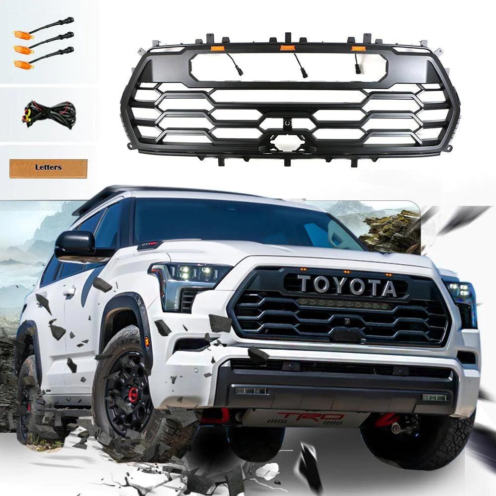 Grille for 2023+ Toyota Sequoia Trd Pro Grille With Light Bar W/Letters Matte Black - trucfri
