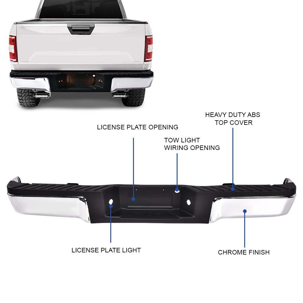 Rear Bumper Assembly Fit For 2009-2014 Ford F150 Truck W/o Sensor Hole, Silver - trucfri