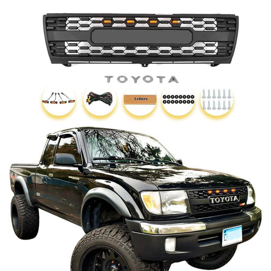 Trucfri Grill for 1997 1998 1999 2000 Toyota Tacoma Trd Pro Grill W/LED W/ Letters | Matte Black - trucfri