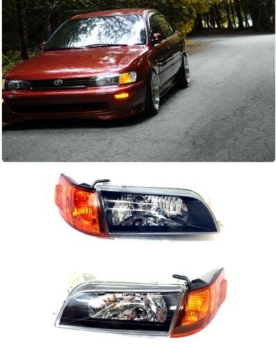 Fit For Toyota Corolla 1993 -1997 Jdm Black Headlights Lamps Lh Rh Crystal Glass - trucfri