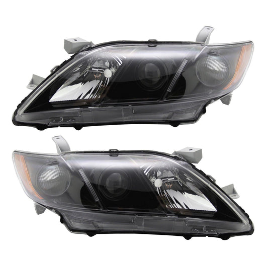 For Toyota Camry 2007 2008 2009 Halogen Black Headlight Set Left+Right - trucfri