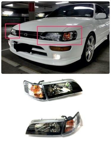 For Toyota Corolla 1993 - 1997 JDM Black Headlights Lamps LH RH Glass Lenses - trucfri