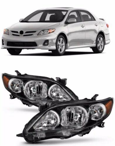 For Toyota Corolla 2011 - 2013 Black Headlights Type S Lamps Replacement Pair Set - trucfri