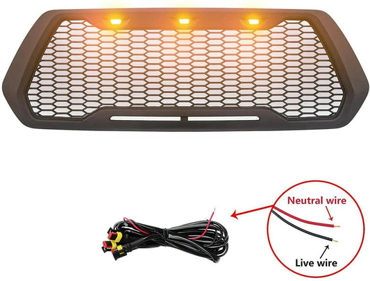 Front Grill for Toyota Tacoma 2016, 2017, 2018, 2019 2020 Black With 3 Amber DRL LED Lights - trucfri