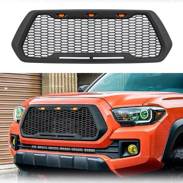 Front Grill for Toyota Tacoma 2016, 2017, 2018, 2019 2020 Black With 3 Amber DRL LED Lights - trucfri