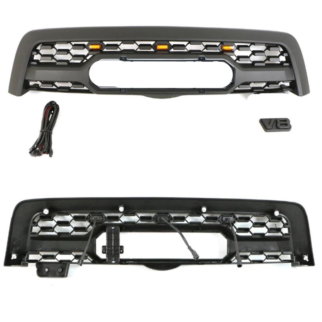 Grille for 2005 2006 2007 Toyota Sequoia Trd Pro Grille Matte Black with Emblem and Lights - trucfri